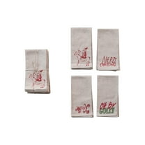 Creative Co-Op Cotton Christmas Napkins with Embroidered Sayings, Multicolor, Set of 4