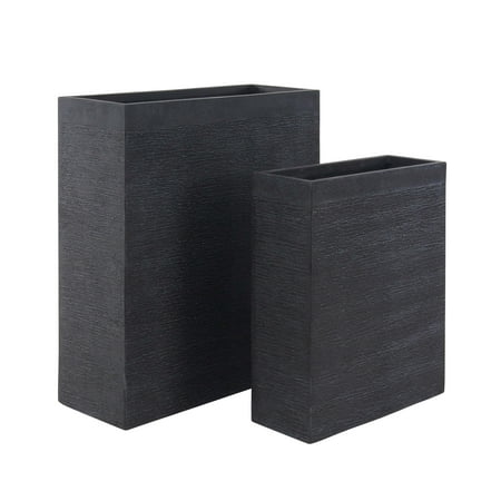 Large Rectangular Planter - Decmode Set of 2 Modern Fiber Clay Rectangular Black Planters, Black, 36