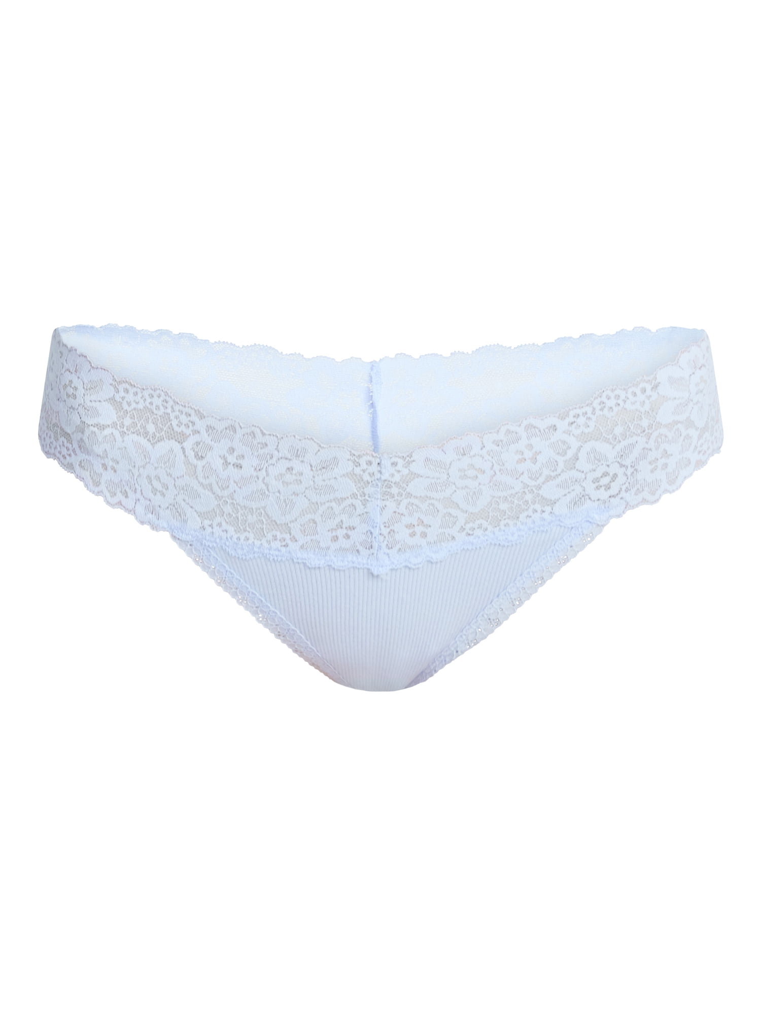 No Boundaries Lace Trim Cotton Rib Thong Panties, 3-Pack, Women's XS-XXXL
