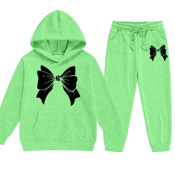 Big Girls Clothes Outfits Bow Print Hooded Sweatshirt and Sweatpants 2 Piece Outfits Size 12-13T