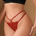 thumbnail image 4 of Gibobby Calzones de encaje para mujer Bragas sexis con correa fina doble para mujer, bragas sin costuras de cintura de malla de encaje(Rojo,CH), 4 of 5