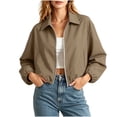 thumbnail image 6 of Tdoqot Womens Cropped Bomber Jackets- Long Sleeve Zip Up Casual Lightweight Trendy Fall Track Jacket Coffee Size XL, 6 of 8