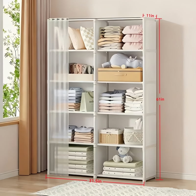 Howcool 61''H Dustproof 5-Tier Simple Closet Cabinet with Plastic Curtain, 10-Cubby Storage Rack, Shelf Organizer Unit