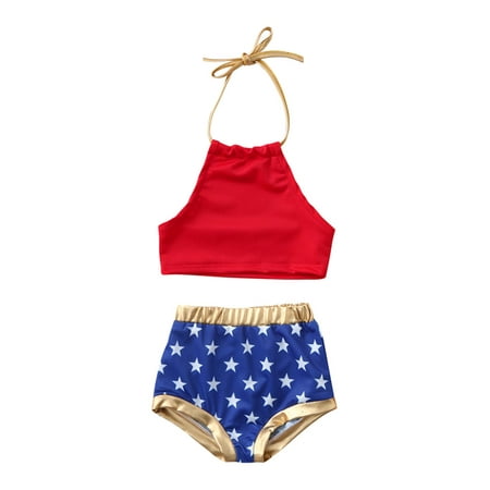

Cathery Toddler Kids Baby Girl 4th of July Bikini Set Sleeveless Belt Vest Shorts Swimwear Swimsuit Bathing Suit 1-6T