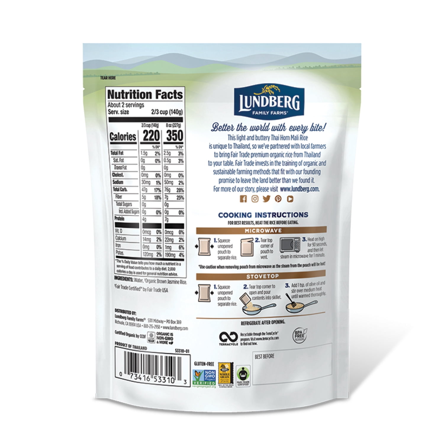 Lundberg Family Farms Organic Brown Thai Jasmine 90-Second Rice - 6 ct