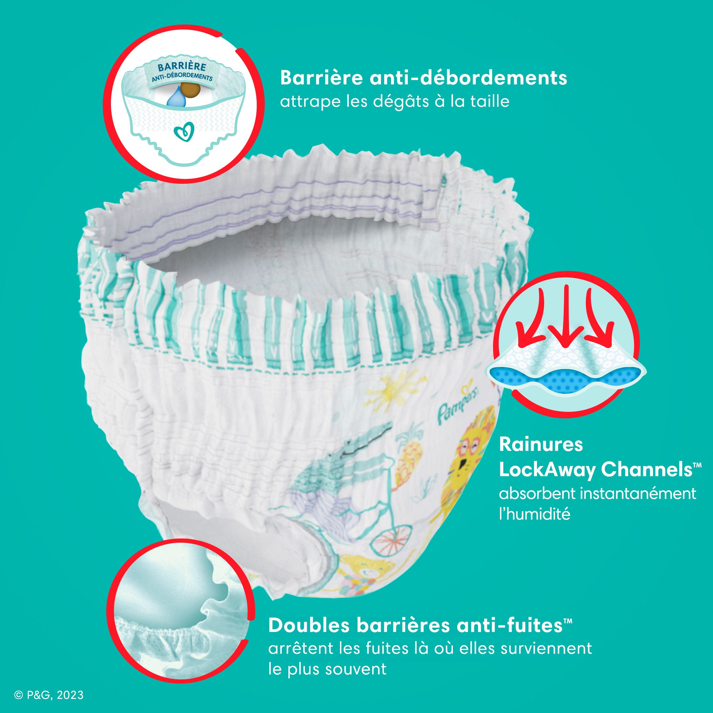 Couches Pampers Cruisers 360°, ajustement jusqu’à 100 % sans fuites, conçues pour les bébés actifs, couche à enfiler, rabats rapides conçus pour faciliter les changements, taille 4 64 Unité