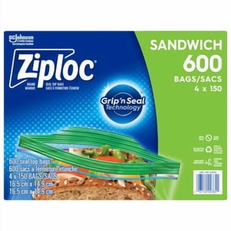 Ziploc Sacs à Sandwich de Marque, Lot de 150, Lot de 4