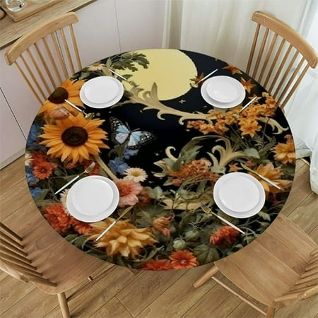 

Autua Flowers Butterflies Round Table Cover Stain Resistant Washable Indoor Outdoor Tablecloth Kitchen Dining Wedding Parties Decoration Polyester Fiber 31 -35