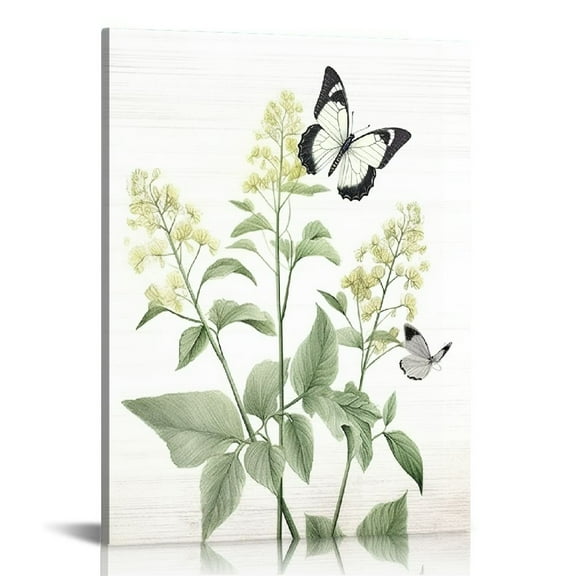 COMIO Wall Art Sage Green Plant Canvas Flower Pictures Butterfly Artwork Watercolor Eucalyptus Minimalist Rustic Leaves Prints Painting for Kitchen