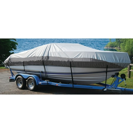 Taylor Heavy Duty Polyester 2-Tone Color Fabric BoatGuard Eclipse Boat Cover with Storage Bag, Tie-Down Straps and Support Pole, Fits 16' to 19' Fish 'n Ski, Up to 96