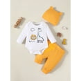 thumbnail image 2 of 3 Months Baby Boys Clothes 6 Months Boys 3PCS Fall Winter Outfits Set Animals Print Infant Boys Long Sleeve Top Pants Set with Hat Yellow, 2 of 9