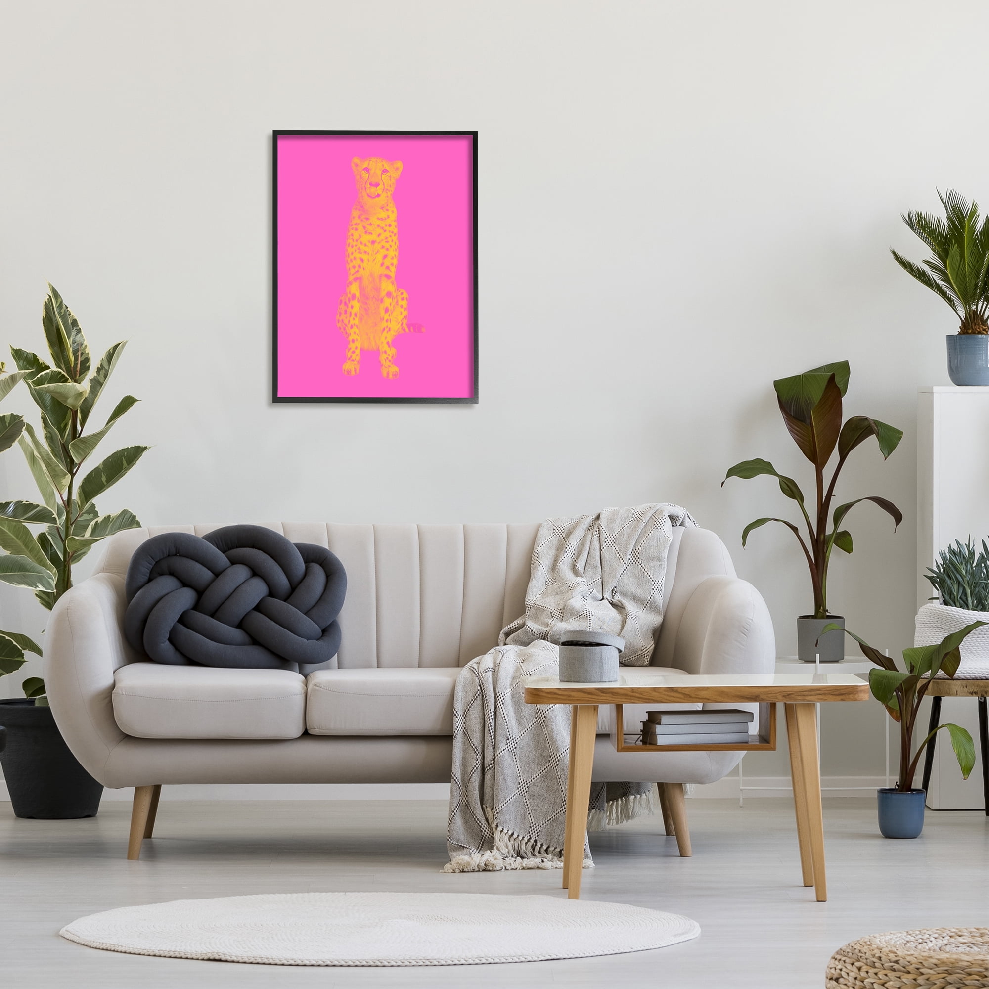 Stupell Industries Pop Pink & Yellow Leopard Animals & Insects Painting Black Framed Art Print Wall Art, 24 x 30