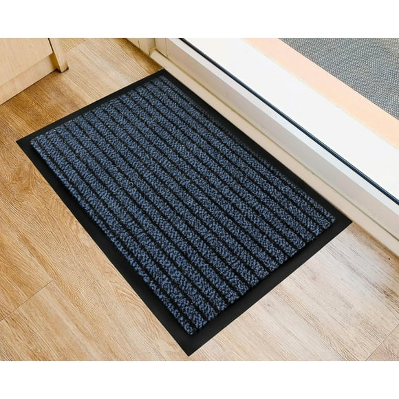 SHIQI-Indoor Scraper Entrance Mat | 23" x 31" | Polypropylene Fibers and Anti-Slip Vinyl Backed Indoor Doormat | Low Profile Dirt Trapper Entry Rug | Blue | Home or Office Use | Multiple Sizes