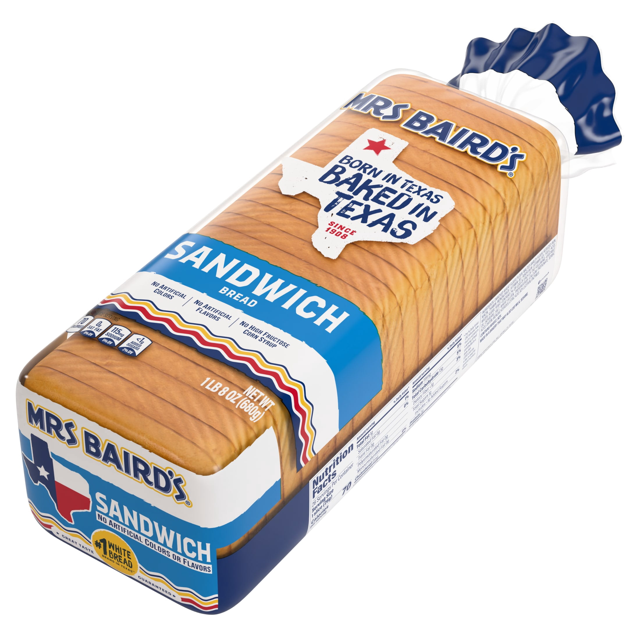 Mrs Baird's Sandwich Bread, 24 oz, White White Bread, Bag