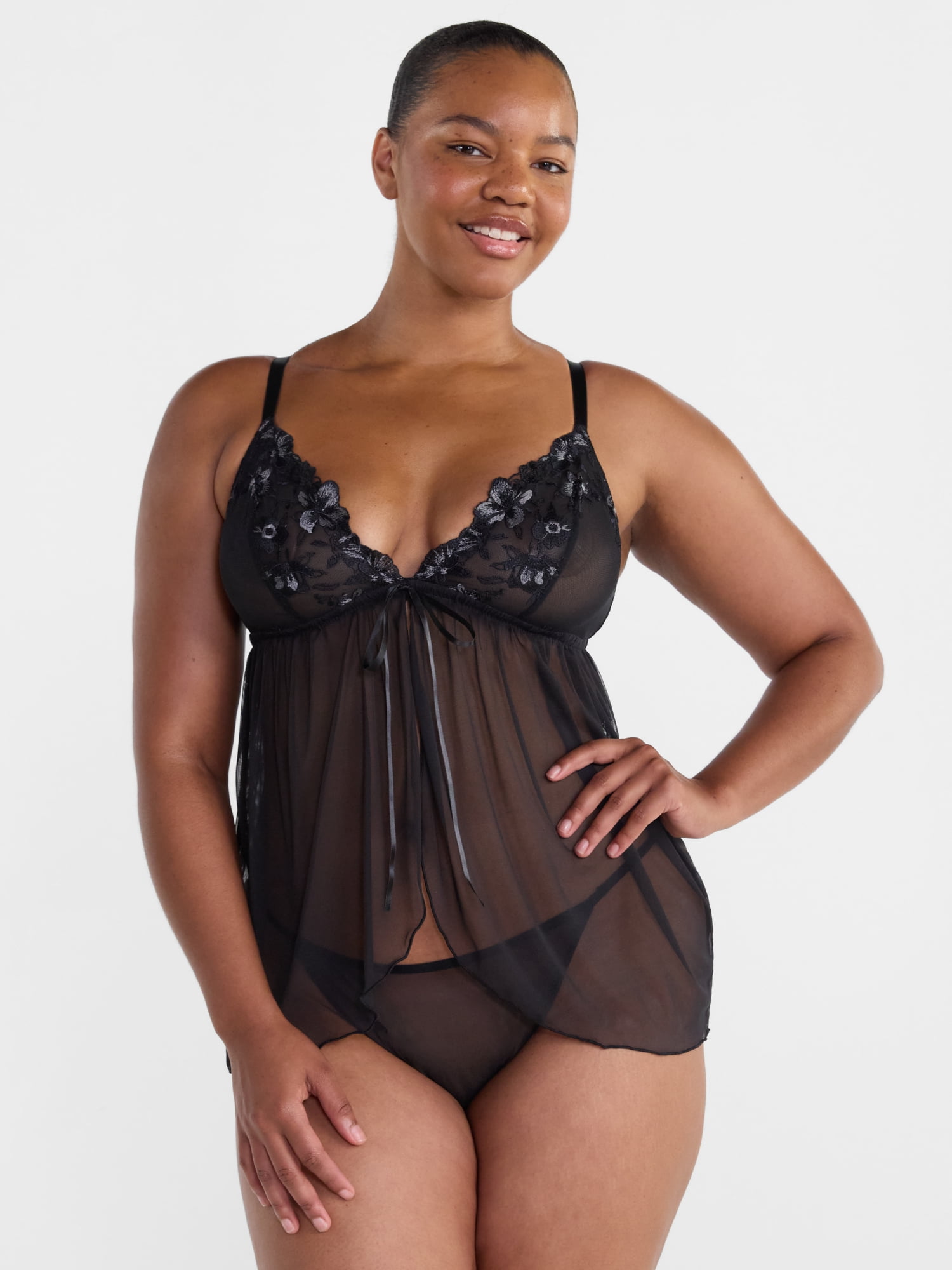 Joyspun Women's Embroidered Babydoll Set, Sizes XS-XXXL