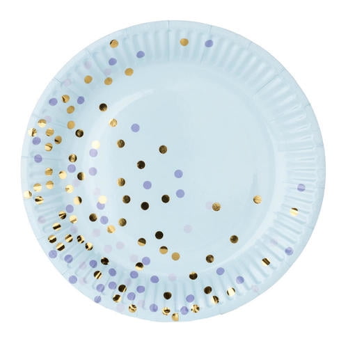 Light Blue Paper Plate Metallic Gold Polka Dot 9" 24Pcs - LIVINGbasics™