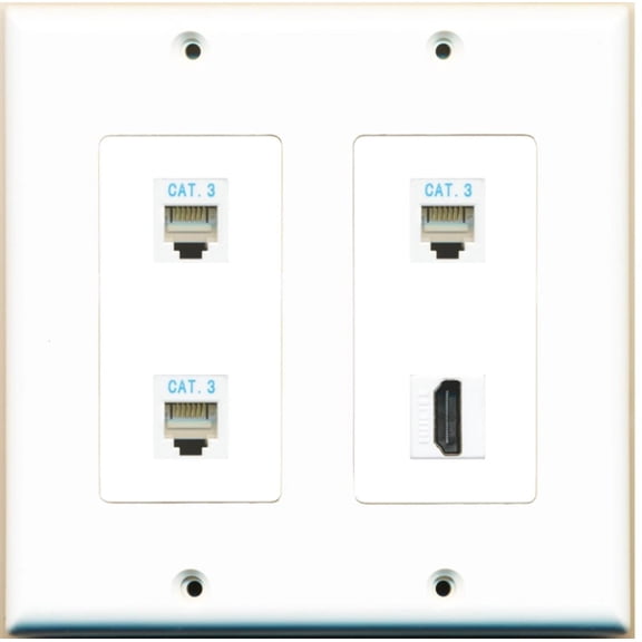Ultra Spec Cables 3 Port Phone RJ11-12 HDMI Wall Plate 2 Gang