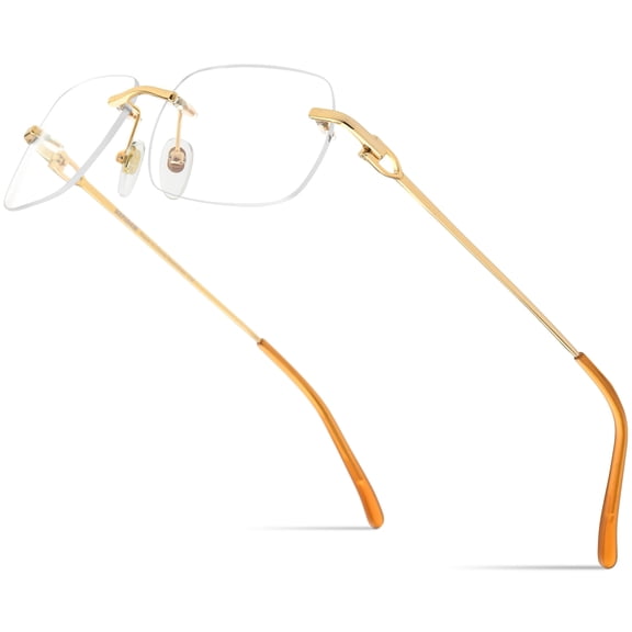 HEPIDEM Vintage Style Rimless Rectangular Metal Eyeglasses for Men Frameless Square Glasses Frame (50253 Gold)