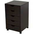 thumbnail image 2 of HOMCOM 5 Drawer Home Office Storage Cabinet, Mobile Printer Stand with Nordic Minimalist Modern Style & Wheels, Brown, 2 of 9