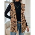 thumbnail image 6 of Women'S Buckleless Hooded Leopard Print Double-Sided Plush Vest Casual Fall Winter Vest with Pockets Dark Brown M, 6 of 7