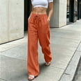 thumbnail image 5 of ZHYou No Boundarie Linen Pants for Women Wide Leg Drawstring Stretchy Waist Casual Loose Fit Lightweight Trousers with Pockets,Orange,Size L, 5 of 6