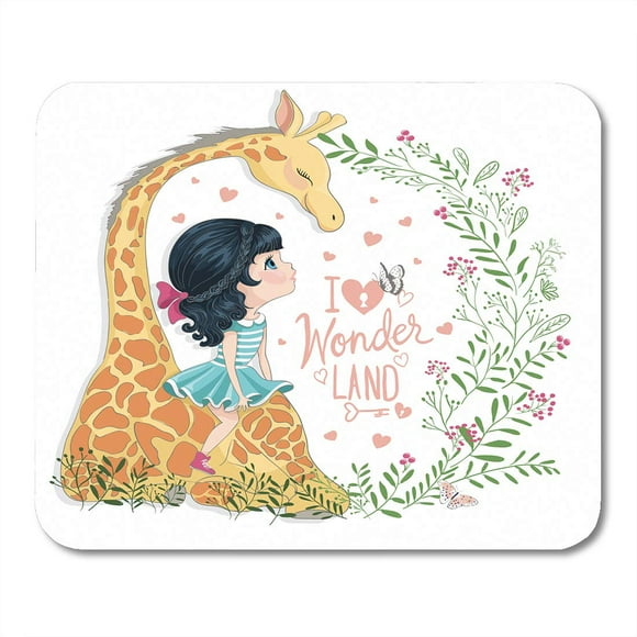 POGLIP Pink Princess Cute Cartoon Girl and Giraffe Children for School Books More Little Mousepad Mouse Pad Mouse Mat 9x10 inch