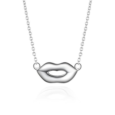 Sterling Silver Lip Shape Adjustable Chain Necklace, 17'' + 2'' Extension