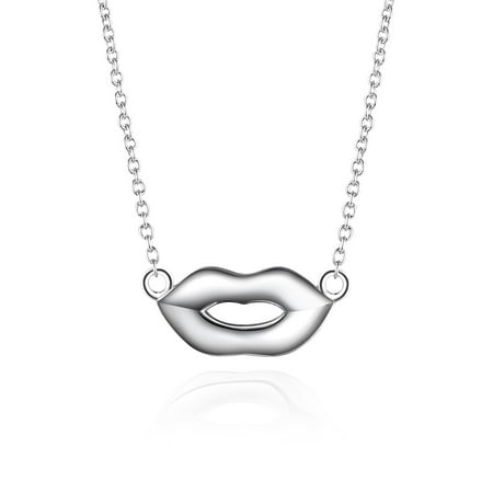 2 Extension Necklace - Sterling Silver Lip Shape Adjustable Chain Necklace, 17'' + 2'' Extension