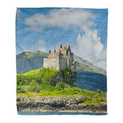 LADDKE Throw Blanket Warm Cozy Print Flannel View on Duart Castle During Summertime in The Hebrides Westcoast of Scotland Comfortable Soft for Bed Sofa and Couch 50x60 Inches