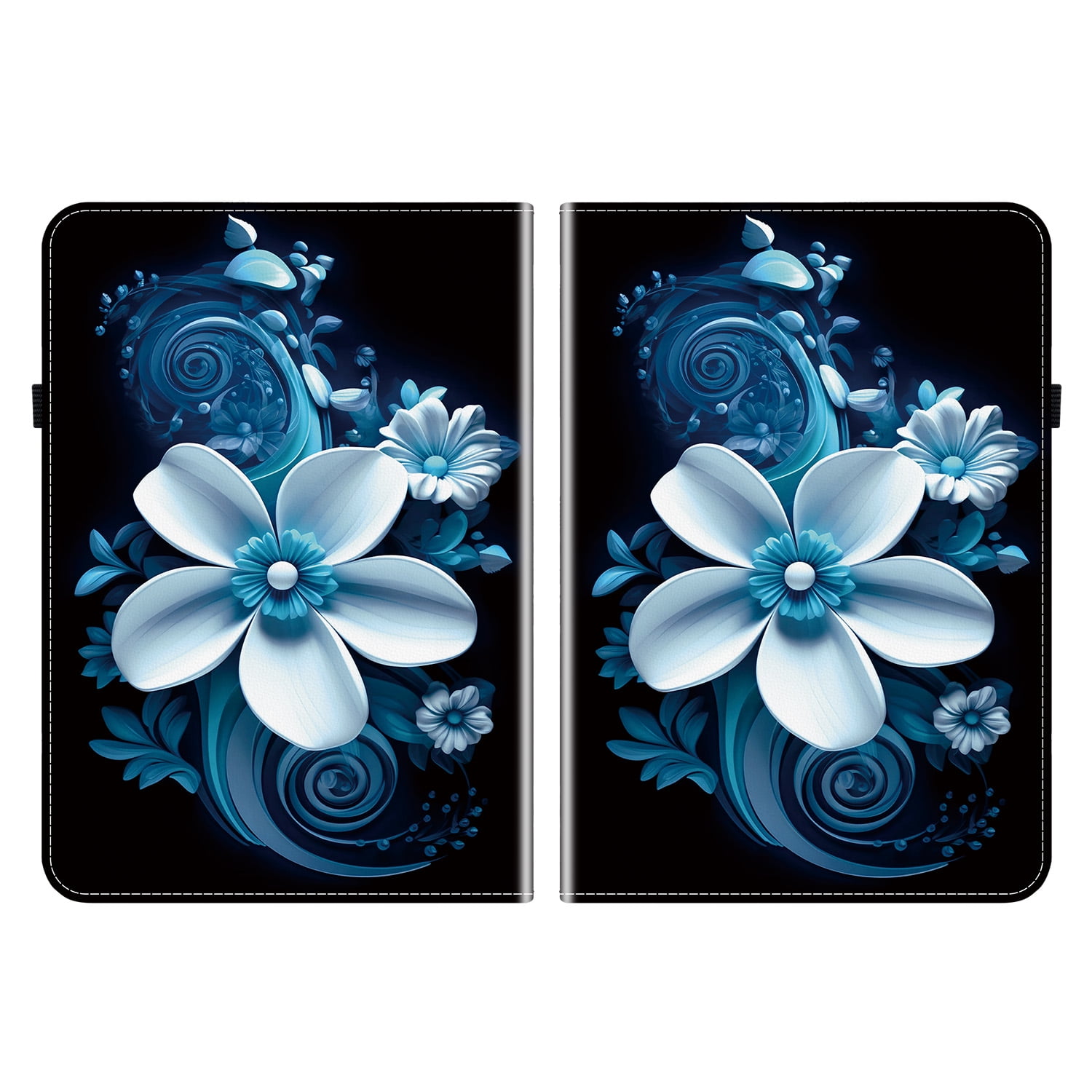 For Kindle Paperwhite (7 12th generation) Folio Flip Case with Card Slots/Elastic Band Closure/Stylus Pen Loop Holder Stylish Cute Cartoon PU Leather Protective Slim Cover Blue White Flower