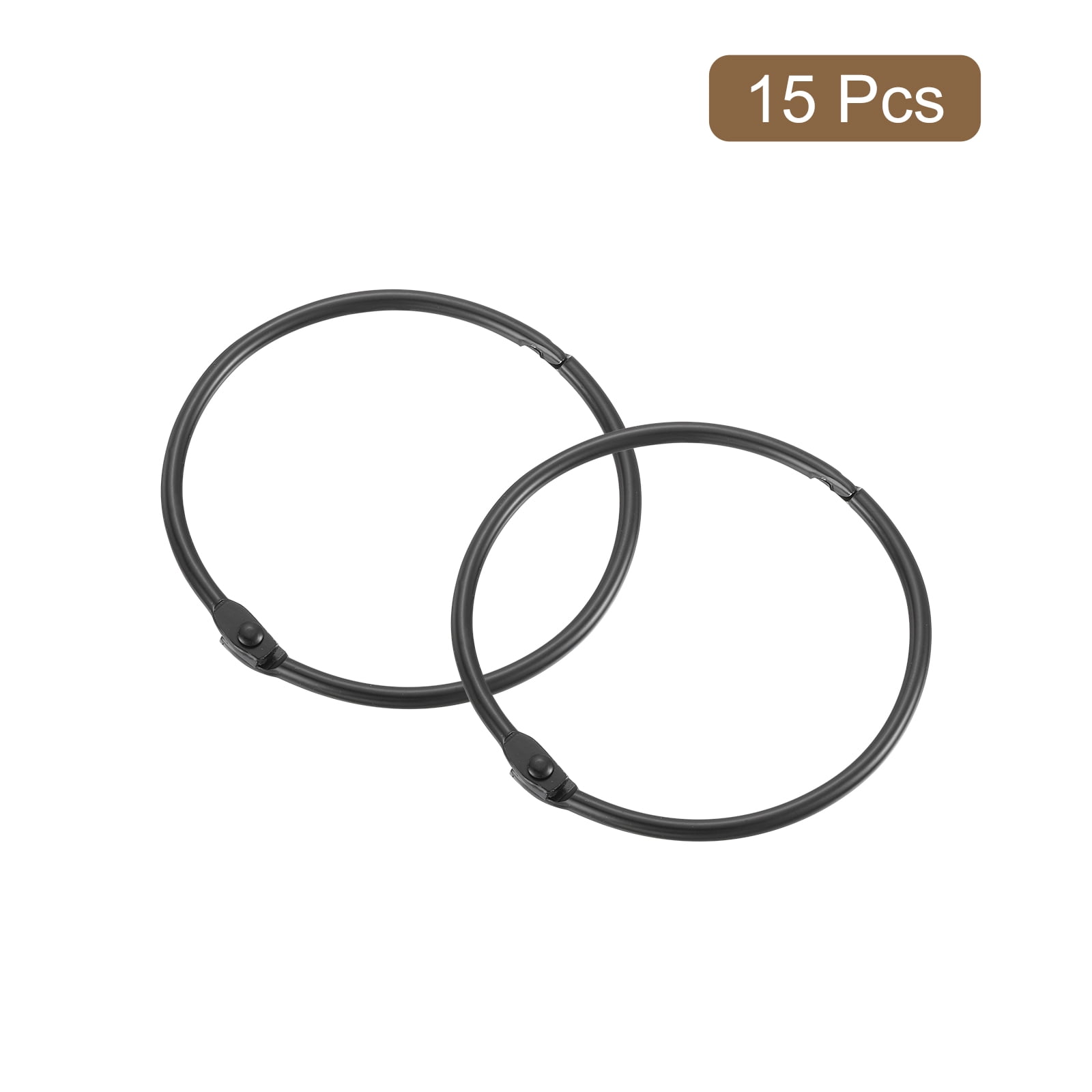 Shower Curtain Rings,15pcs - Carbon Steel Round Snap Shower Curtain Hooks, 3 Inch Loose Leaf Binder Rings (Black)