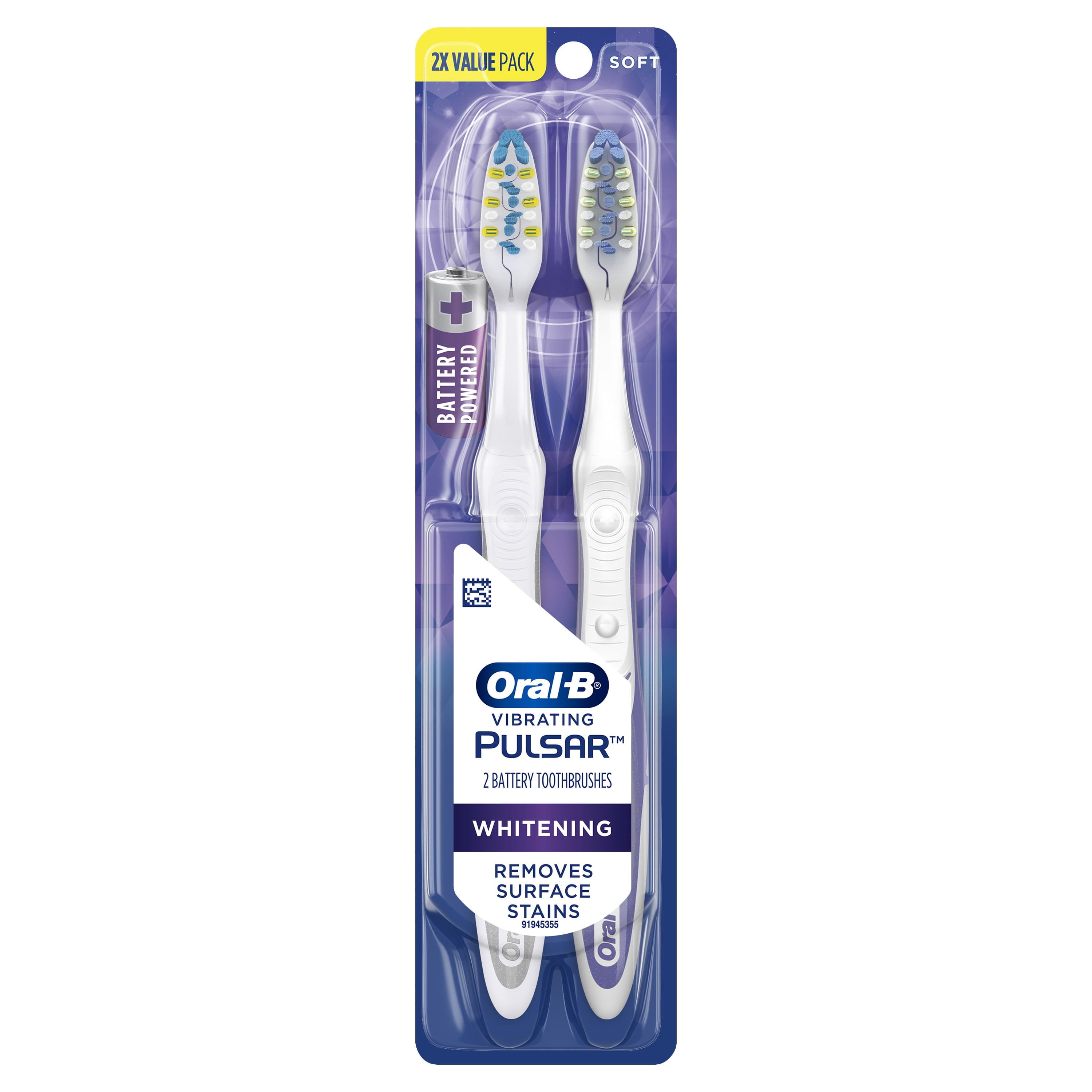 2  X Oral-B Pulsar Soft 3D White Whitening Therapy Battery Operated Toothbrush 