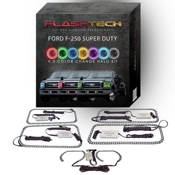 Flashtech RGB Color Changing LED Halo Ring kit for 05-07 Ford F-250 Headlight & Fog Lights