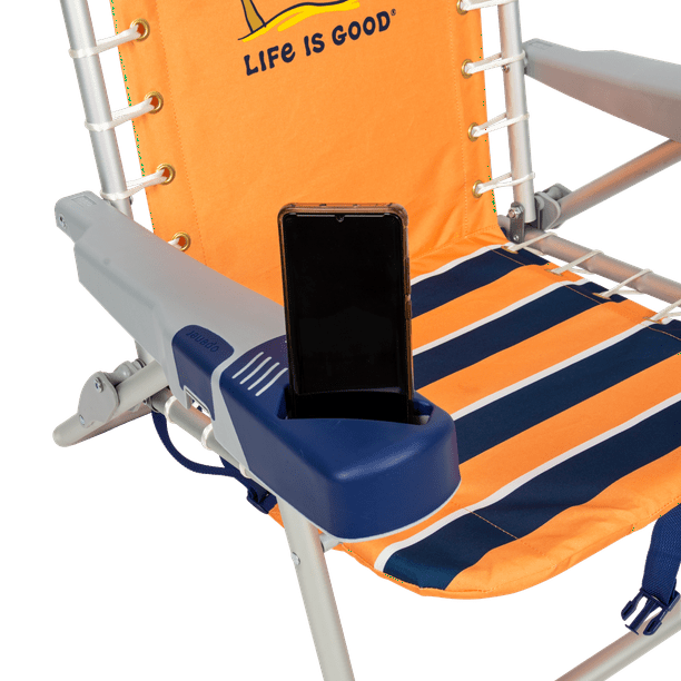 Life is Good 4 Position Backpack Pillow and Cup Holder Beach Chair Canyon Orange Walmart Business Supplies