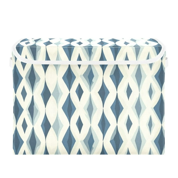Storage Box With Lid 16.5x12.6x11.8In Foldable Stacked Household Storage Box Blue Squares