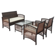 thumbnail image 2 of paproos 4 Piece Outdoor Patio Furniture Set, All-Weather Wicker Sectional Sofa Set with Cushions, Glass Dining Table, Loveseat Sofa and 2 Arm Chairs, Rattan Conversation Set for Garden Poolside Porch, 2 of 12