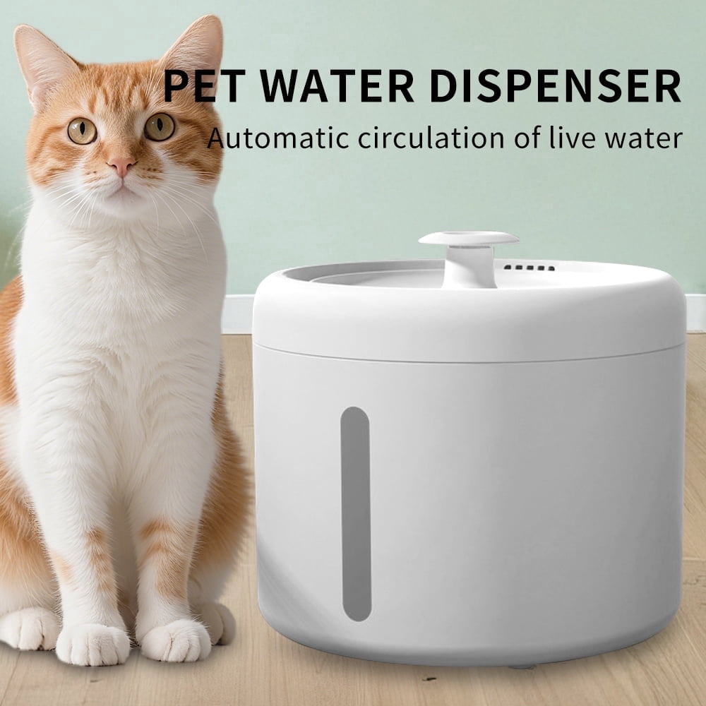 2L Pet Water Fountain, Automatic Circulating Cat Water Fountain with Quiet Pump, Visible Water Level, Easy to Clean, BPA-Free, White, for Cats and Small Dogs, 6.5"x6.1"