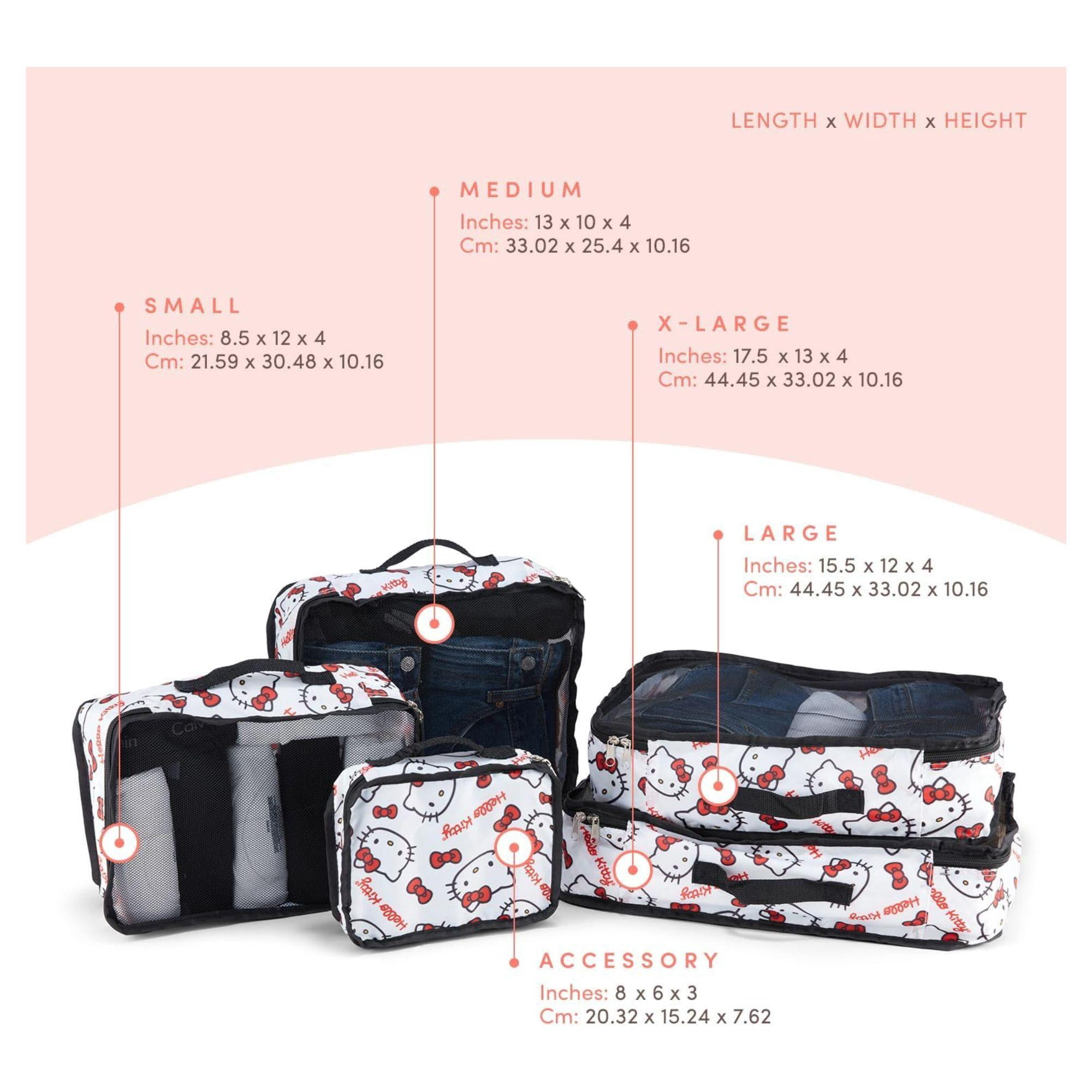 Sanrio Hello Kitty Packing Cubes, 5 Piece Set Travel Essential Packing Case White