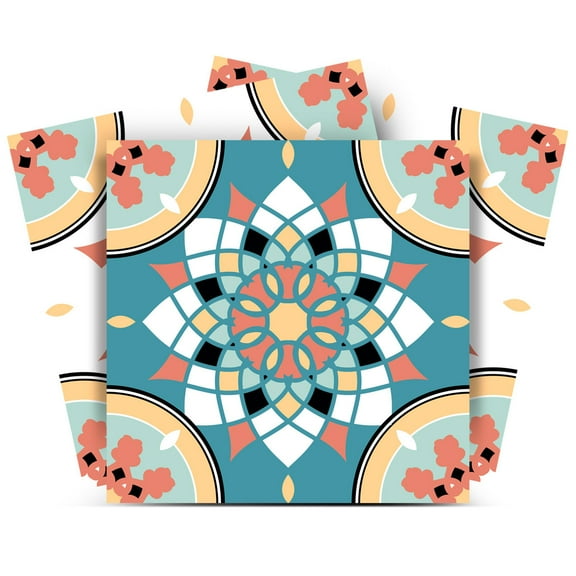 Mi Alma Floral Blue Brown Tile Stickers - Removable Vinyl 4x4, 24 pcs