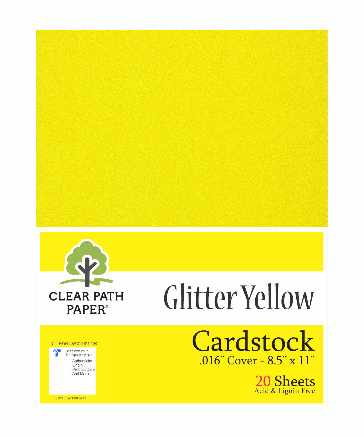 Glitter Yellow Cardstock - 8.5 x 11 inch - .016 Thick - 20 Sheets - Clear  Path Paper