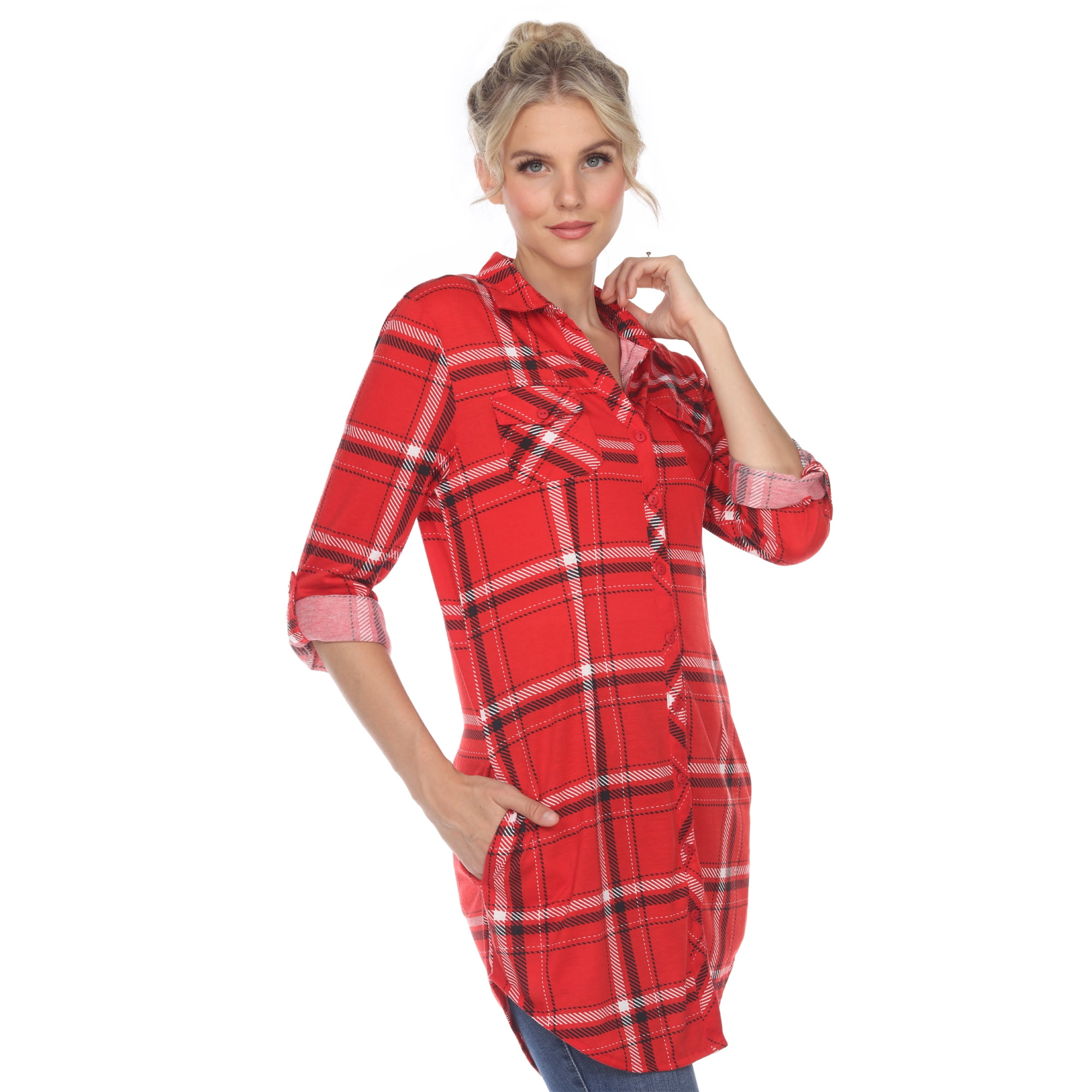 White Mark Women's Windowpane Plaid Tunic Top