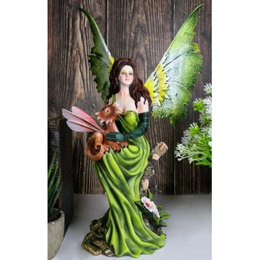 Princess Of The Forest Tribal Fairy With Red Dragon Pixie Wyrmling Statue
