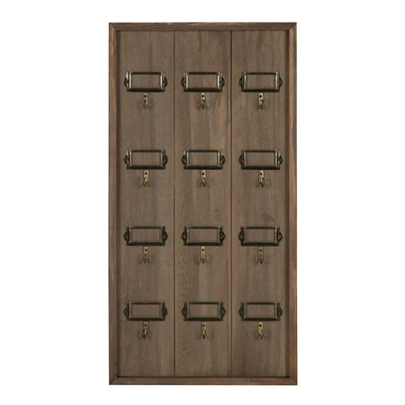 Plaque Key - Kate and Laurel Farmhouse 12 Key Holder Wood Wall Plaque, Rustic Brown