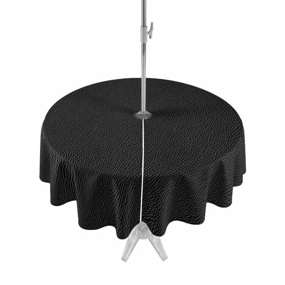 Outdoor Tablecloth with Umbrella Hole, Solid Black Spillproof Waterproof Outdoor Table Cover, Retro Minimalism Abstract Denim Texture Patio Tablecloths for Party/Garden/Picnic, Round 60 inch