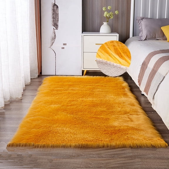 Soft Plush Area Rugs 2.3 x 3ft Gold Yellow Shaggy Fluffy Rugs Small Carpet for Bedroom Living Room Nursery Fur Mat Modern Decor