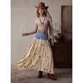 thumbnail image 5 of Womens Blue Denim Waist Floral Patchwork Maxi Skirt Casual Bohemian Style, 5 of 7