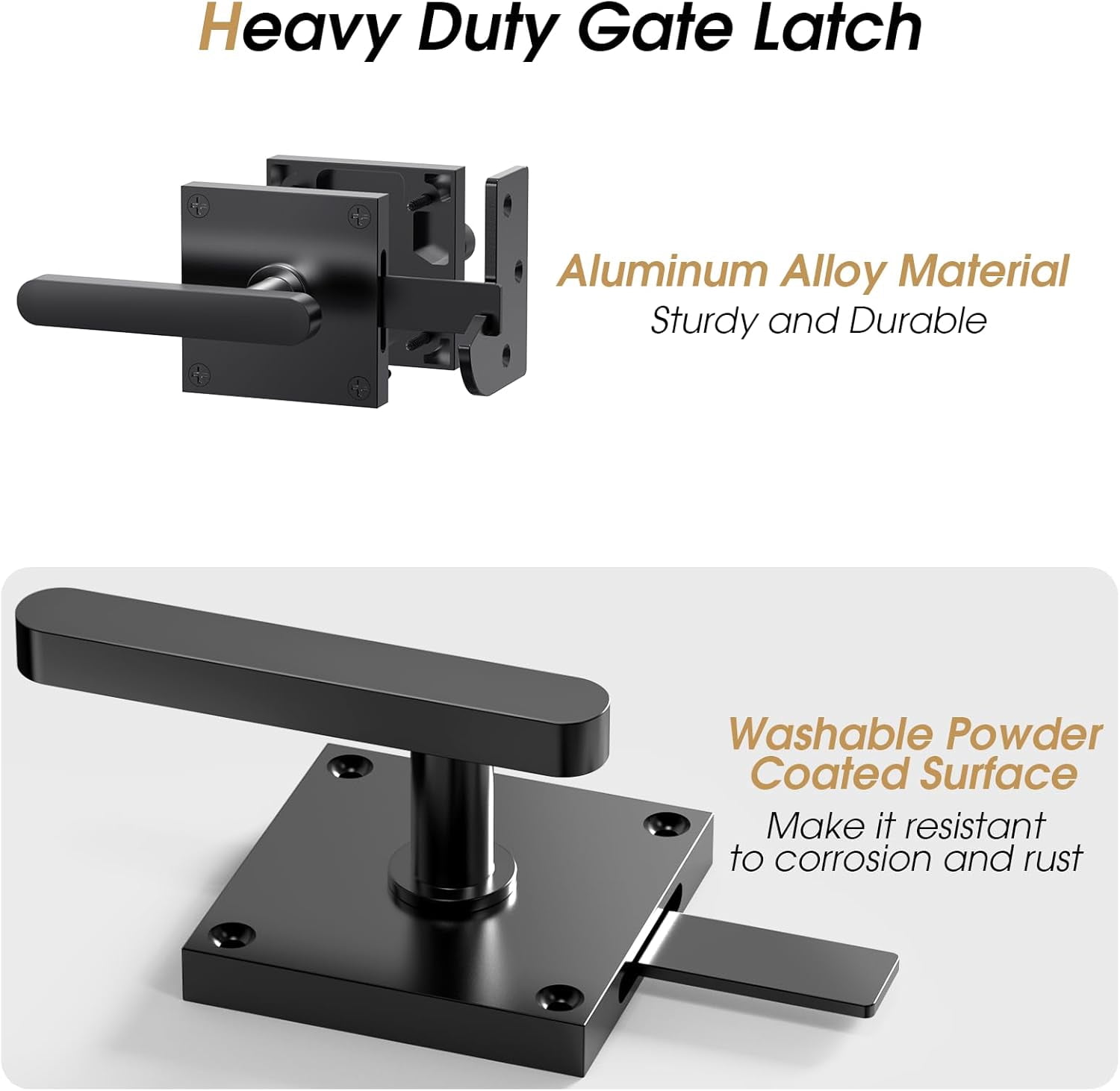Double Side Gate Latch, Heavy Duty Gate Latch for Wooden Fence, Black Fence Gate Latch with Handles for Wooden Gates, Pool Gate, Backyard, Garden