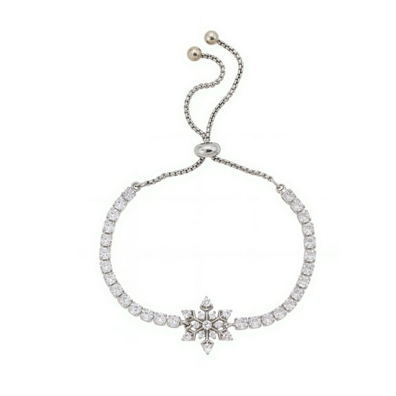 Believe by Brilliance Women's Silver Plated Rhodium Cubic Zirconia Snowflake Adjustable Bolo Bracelet