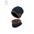 thumbnail image 2 of Gustave 2Pcs Winter Hat Scarf Set Lined Skull Cap Warm Knitted Beanie Hat for Men Women Kids "Navy Blue", 2 of 4