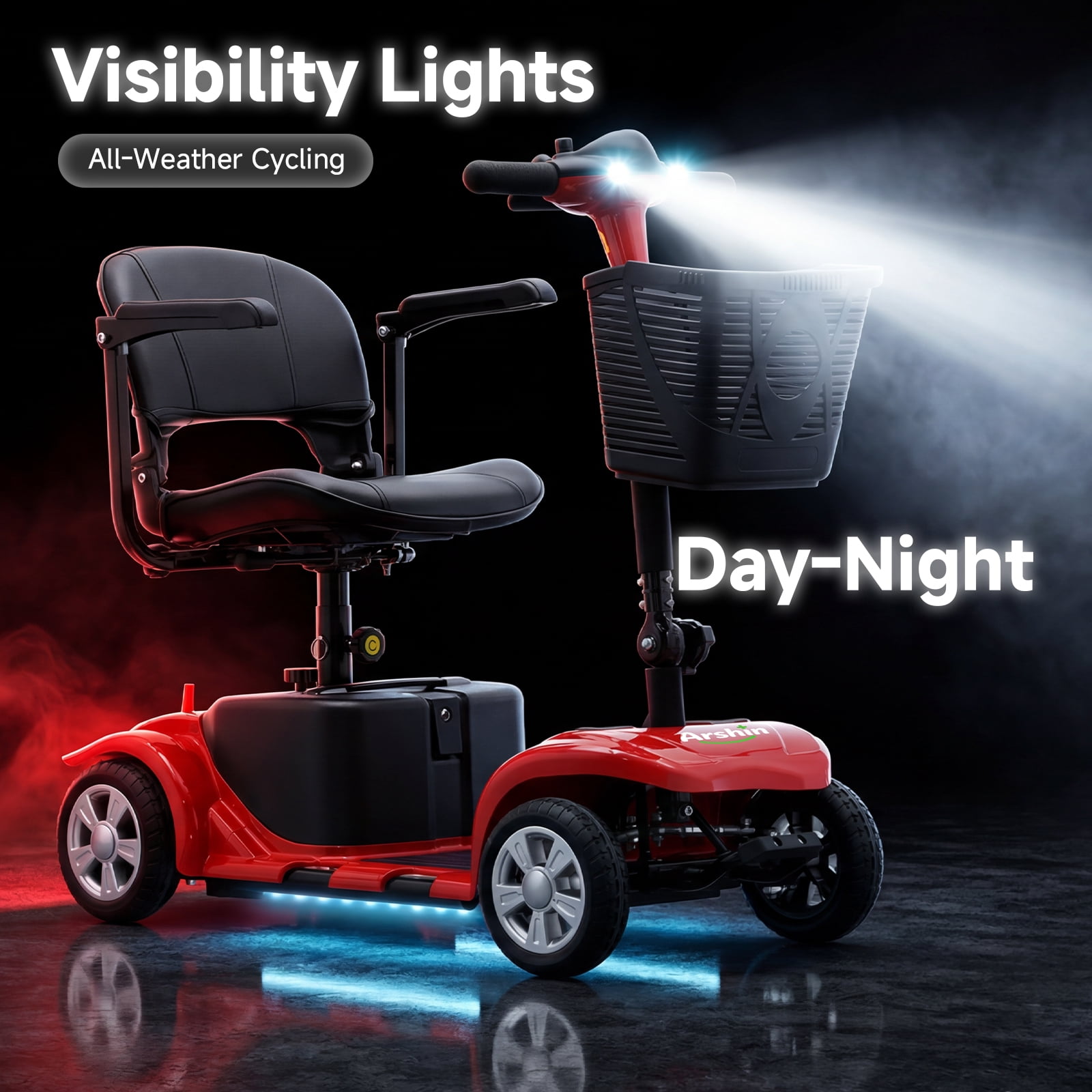 Arshin Upgrade 4 Wheels Mobility Scooters for Seniors & Adult,All Terrain Motorized Scooters with 300 lbs,Red